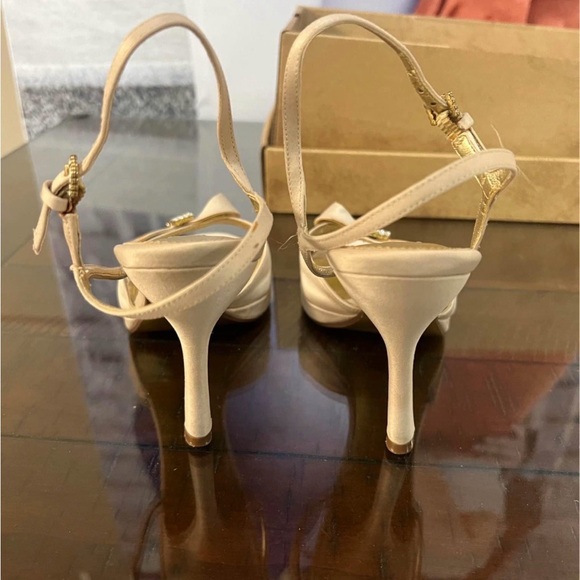 Nina Champagne Satin Bow Slingback Heels - Picture 5 of 5